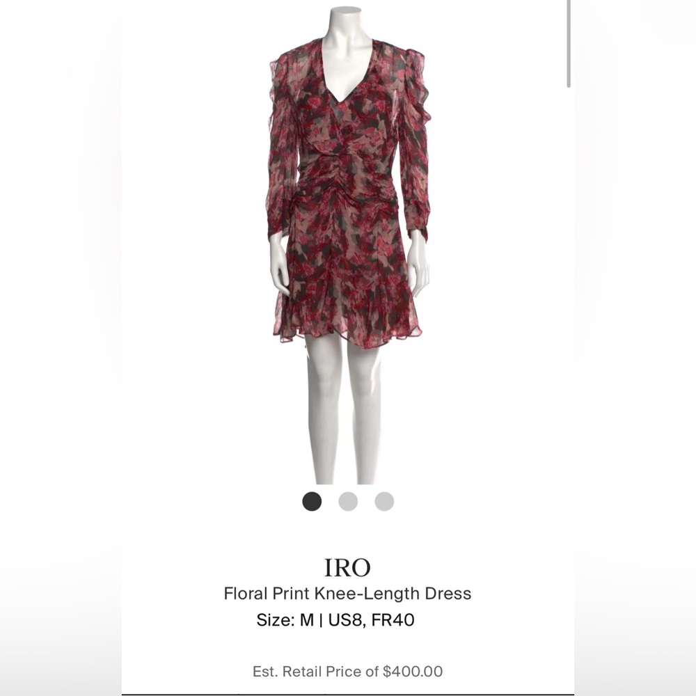 IRO shear women’s size 34 pink red ruffle floral mini dress